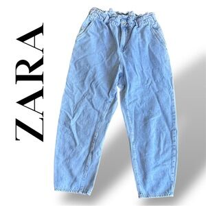Zara Jeans Relaxed Tapered Light Wash Denim Pants Mom High Rise Size 8